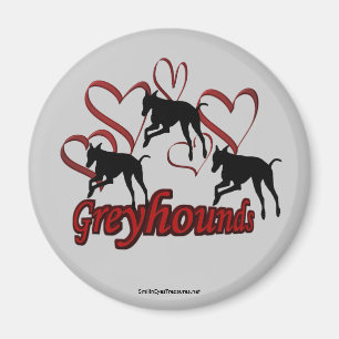 Greyhound Silhouette Red Hearts Magnet