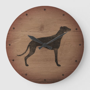 Greyhound Silhouette Rustic Style Large Clock