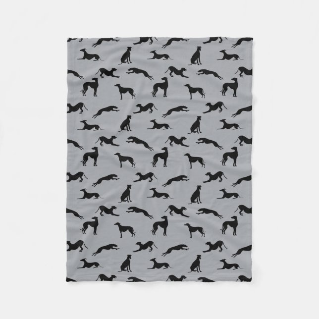 Greyhound Silhouettes Black on Grey Fleece Blanket (Front)