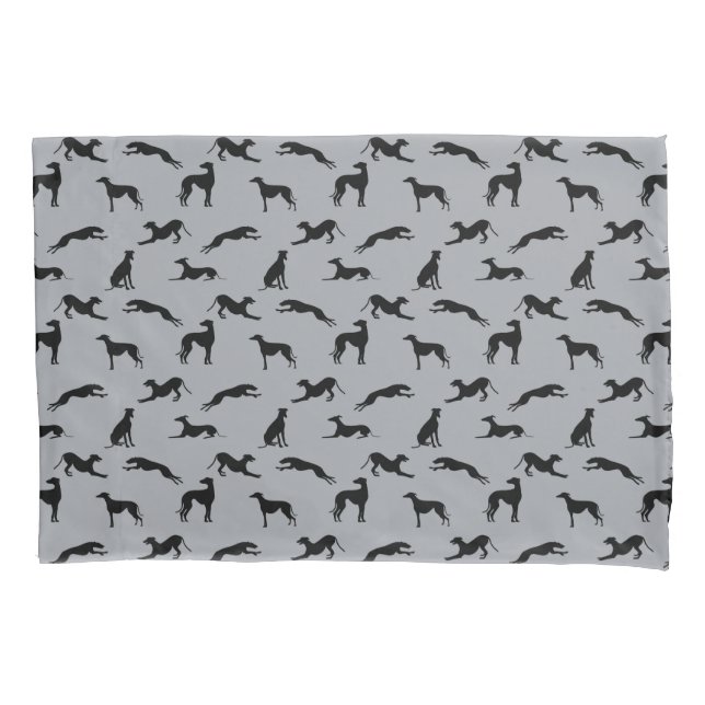 Greyhound Silhouettes Reversible on Grey Pillowcase (Front)