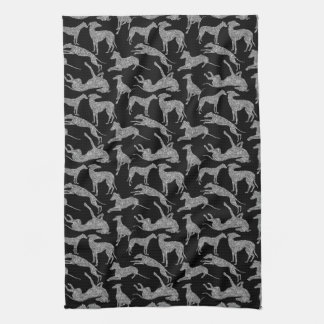 Greyhound Silhouettes Silver Faux Glitter Tea Towel