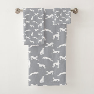 Greyhound Silhouettes White on Grey Bath Towel Set