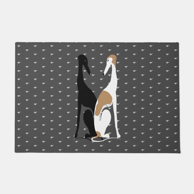Greyhound Sisters Illustration Doorway Entrance Doormat (Front)