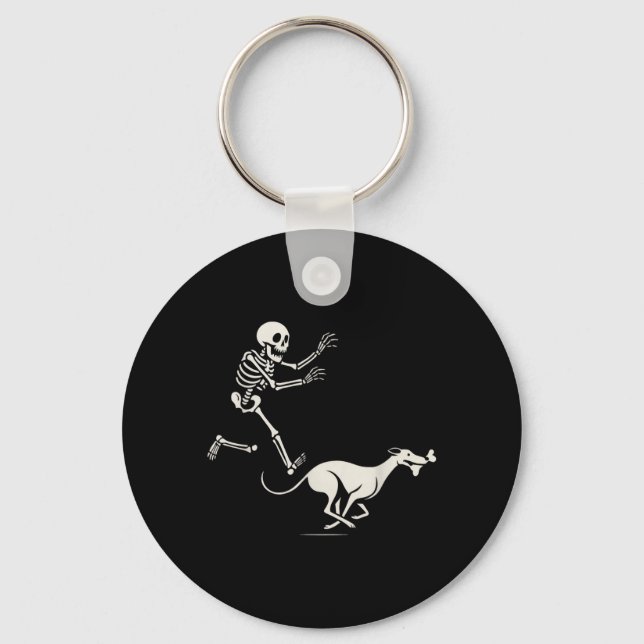 Greyhound Skeleton Running Spooky Halloween Design Key Ring (Front)