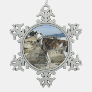 Greyhound Snowflake Pewter Christmas Ornament