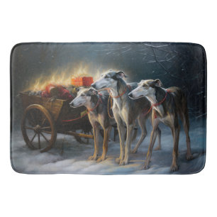 Greyhound Snowy Sleigh Christmas Decor Bath Mat