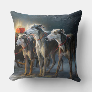 Greyhound Snowy Sleigh Christmas Decor Cushion