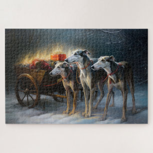 Greyhound Snowy Sleigh Christmas Decor Jigsaw Puzzle