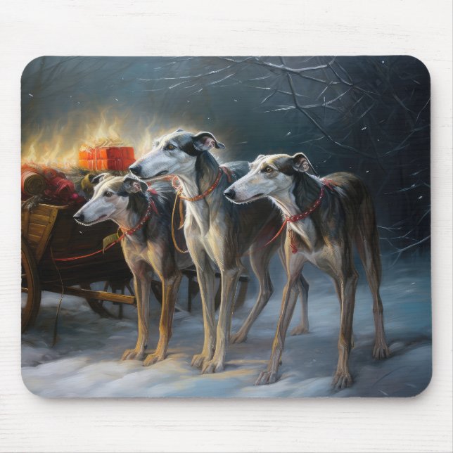 Greyhound Snowy Sleigh Christmas Decor Mouse Pad (Front)