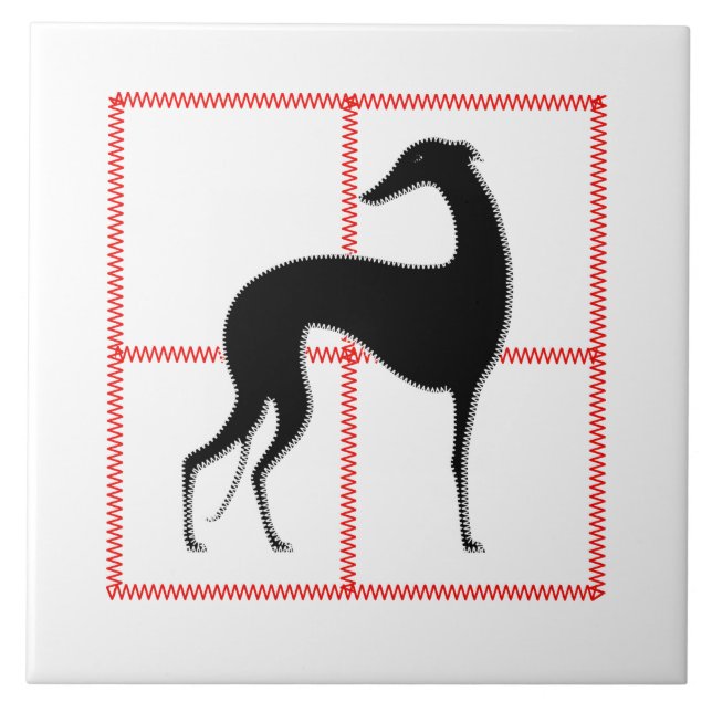Greyhound stylized “Zigzag " Ceramic Tile (Front)