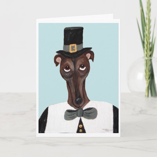 Greyhound Thanksgiving Pilgrim Card (Front)