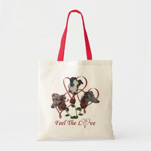 Greyhound Trio Roses Love Hearts Dog Tote Bag