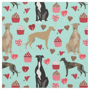 greyhound valentines mint love fabric