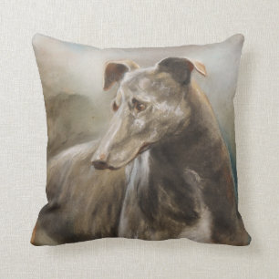 Greyhound vintage oil painting cushion