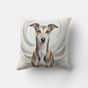 Greyhound Watercolor Flow Line Art Cushion