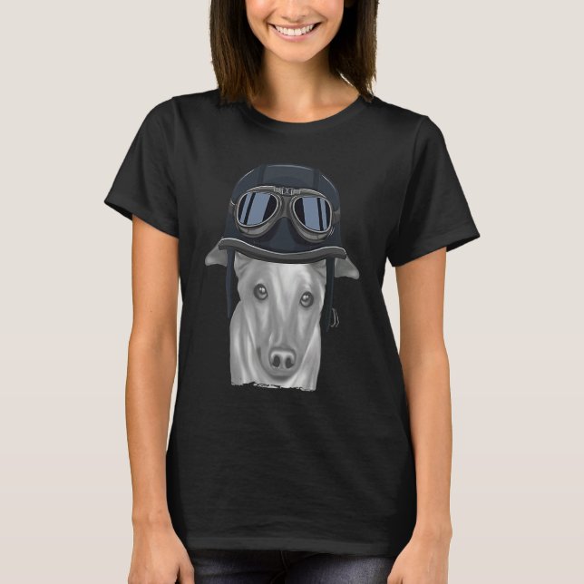 Greyhound Wearing Vintage Motorcycle Helmet T-Shirt (Front)