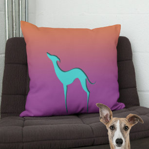 Greyhound Whippet Dog blue orange purple Ombre Cushion