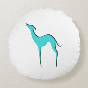 Greyhound Whippet dog Elegant turquoise silhouette Round Cushion