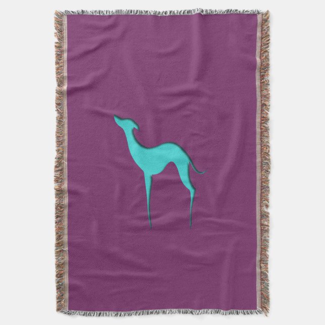 Greyhound Whippet dog Elegant turquoise silhouette Throw Blanket (Front Vertical)