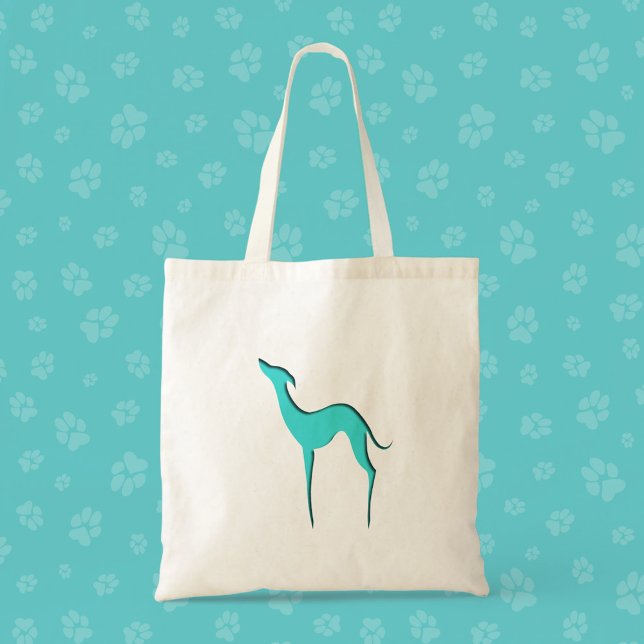 Greyhound Whippet dog Elegant turquoise silhouette Tote Bag (Creator Uploaded)