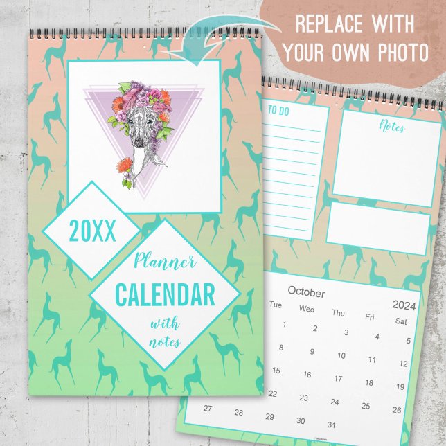 Greyhound whippet Dog lovers Custom photo Planner Calendar (Creator Uploaded)