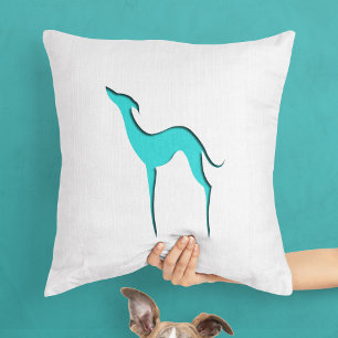 Greyhound Whippet Elegant Turquoise Silhouette Cushion