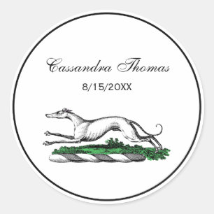 Greyhound Whippet Running Heraldic Crest Emblem Classic Round Sticker
