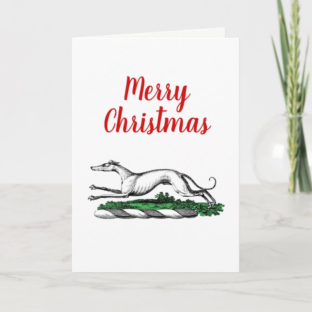 Greyhound Whippet Running Heraldic Crest Emblem Holiday Card (Front)