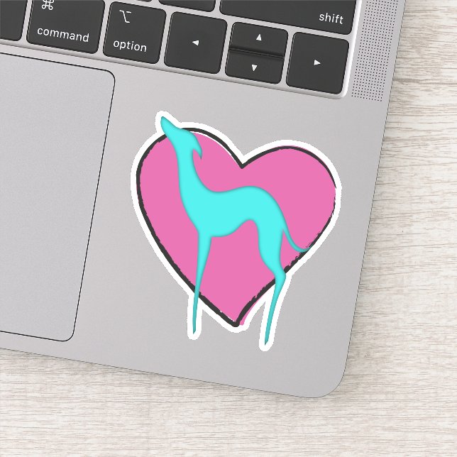 Greyhound whippet silhouette and cute pink heart (Detail)