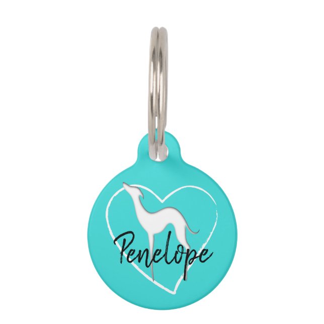 Greyhound Whippet silhouette heart Personalised Pet Tag (Front)
