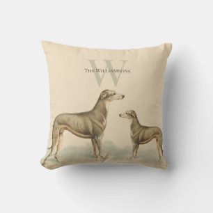 Greyhound Whippet Soft Pink Retro Style Cushion
