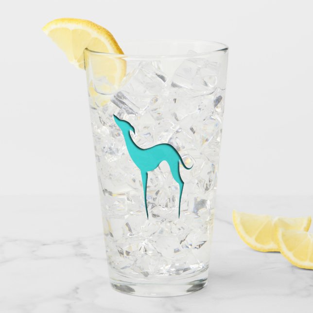 Greyhound/Whippet turquoise blue silhouette Glass (Front Ice)
