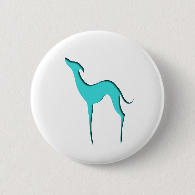 Greyhound/Whippet turquoise silhouette Button (Front)