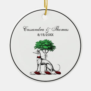 Greyhound Whippet With Tree Heraldic Crest Emblem Ceramic Ornament