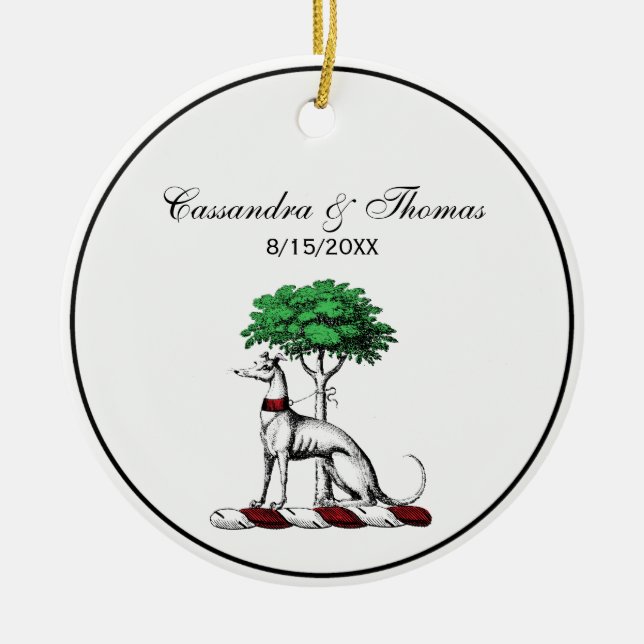 Greyhound Whippet With Tree Heraldic Crest Emblem Ceramic Ornament (Front)