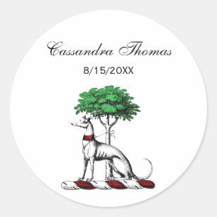 Greyhound Whippet With Tree Heraldic Crest Emblem Classic Round Sticker