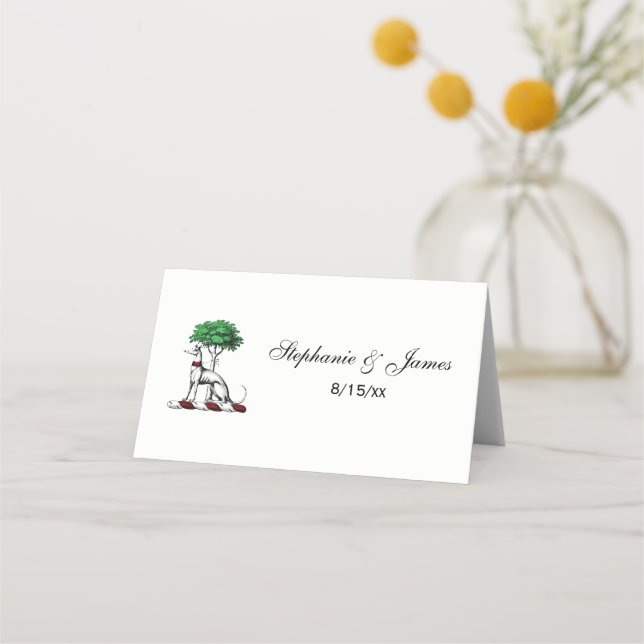 Greyhound Whippet With Tree Heraldic Crest Emblem Place Card (Front)