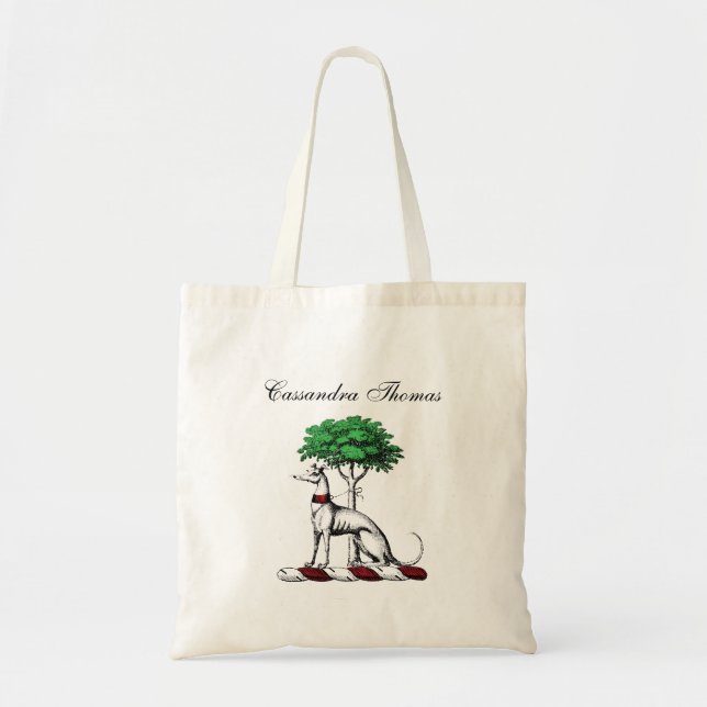Greyhound Whippet With Tree Heraldic Crest Emblem Tote Bag (Front)