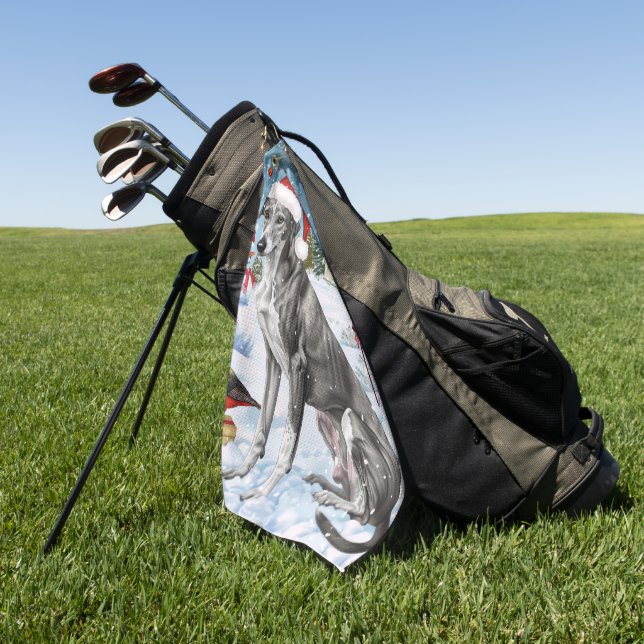 Greyhound Winter Wonderland Christmas Joy Golf Towel (Green)