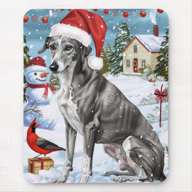 Greyhound Winter Wonderland Christmas Joy Mouse Pad (Front)