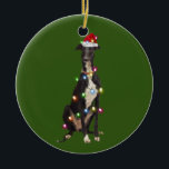 Greyhound With Christmas Scafts Santa Hat Ceramic Ornament<br><div class="desc">Greyhound With Christmas Scafts Santa Hat</div>
