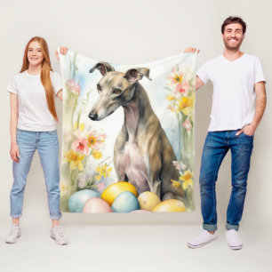 Greyhound with Easter Eggs Fleece Blanket