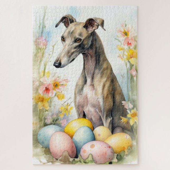 Greyhound with Easter Eggs Jigsaw Puzzle (Vertical)