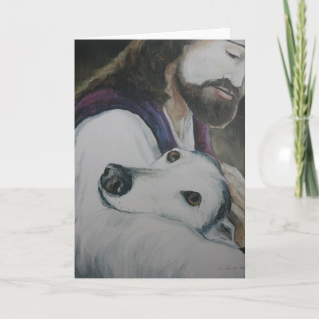Greyhound with Jesus Dog Art Greeting Card (Front)