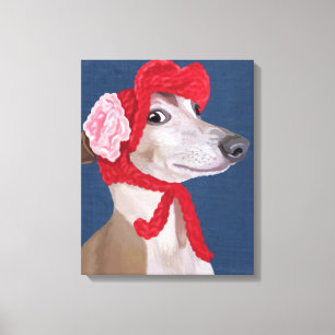Greyhound with Red Woolly Hat Canvas Print
