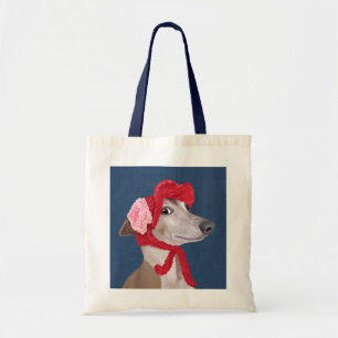 Greyhound with Red Woolly Hat Tote Bag