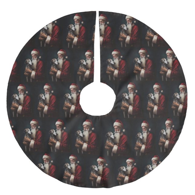 Greyhound With Santa Claus Festive Christmas Brushed Polyester Tree Skirt (Front)
