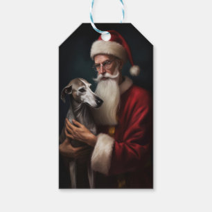 Greyhound With Santa Claus Festive Christmas Gift Tags