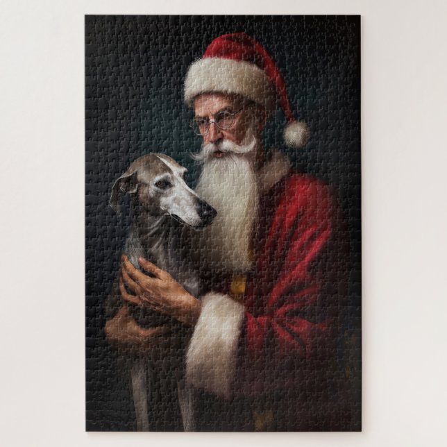 Greyhound With Santa Claus Festive Christmas Jigsaw Puzzle (Vertical)