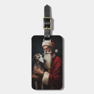 Greyhound With Santa Claus Festive Christmas Luggage Tag